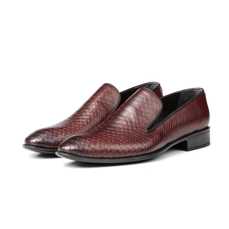 Ducavelli Men's Real Leather Embossed Shoes - Burgundy 