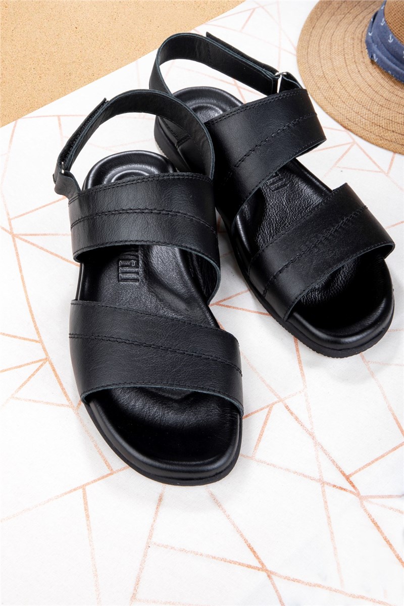 Ducavelli Men's Genuine Leather Sandals - Black 