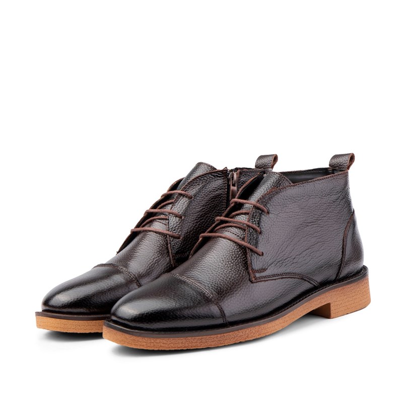 Ducavelli Men's Real Leather Chukka Boots - Dark Brown 