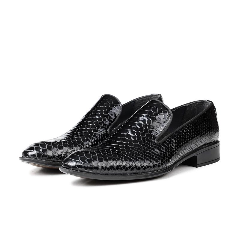 Ducavelli Men's Real Leather Embossed Shoes - Black 