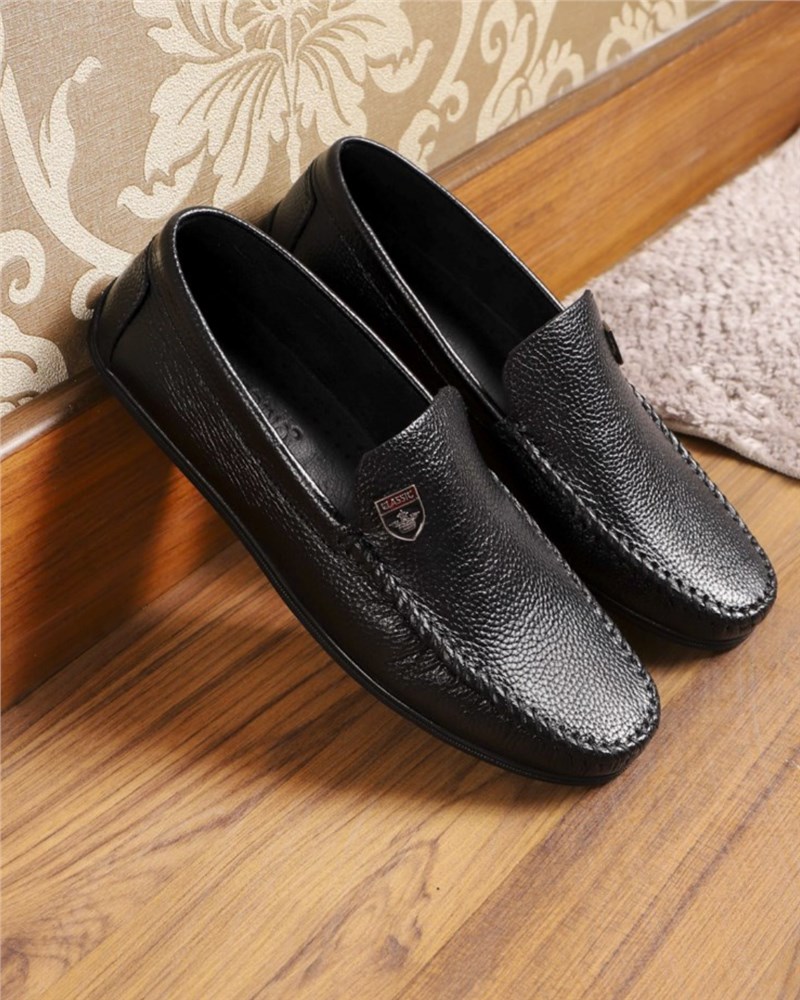 GERARDINO Men's Loafer Genuine Leather Shoes Black 3002