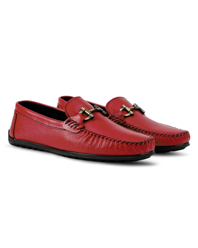 GERARDINO Men's Loafer Genuine Leather Shoes Red 3003